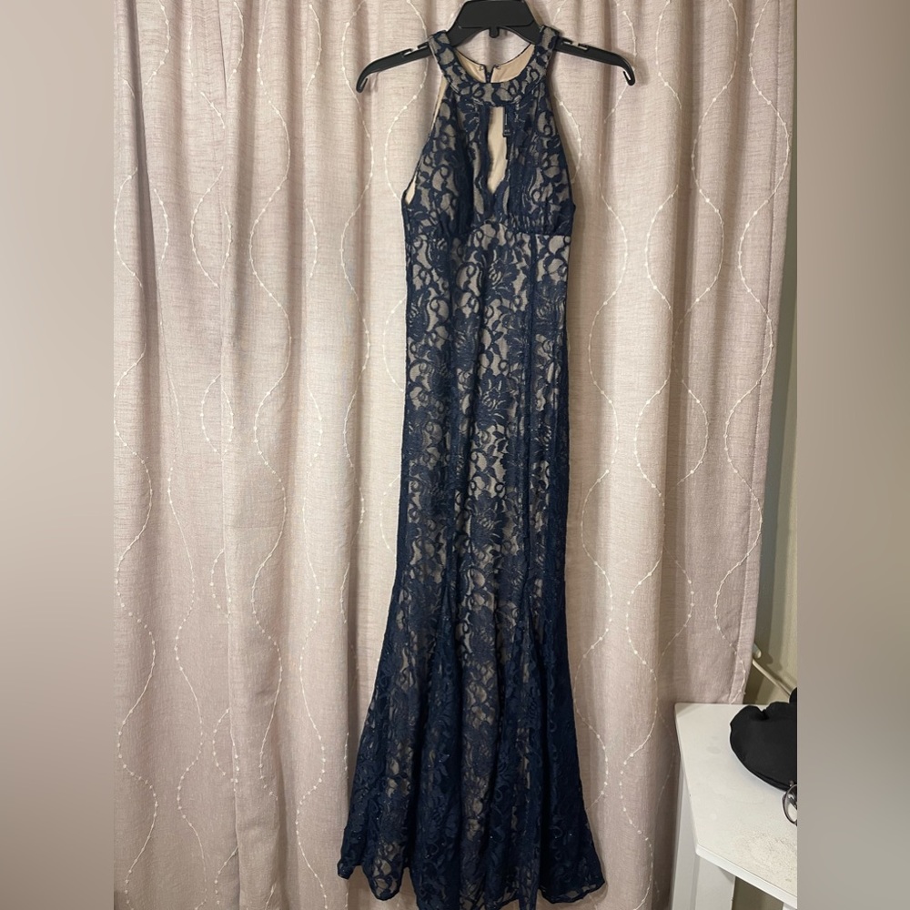 Beautiful nightway deep blue gown with glitter for every fancy occasions